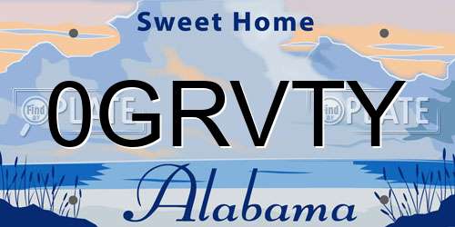 0GRVTY Alabama License Plate