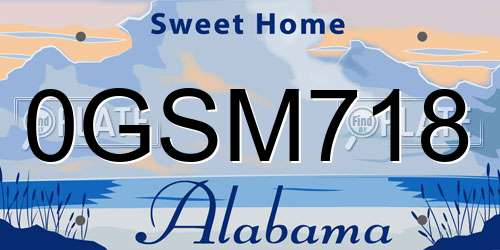 0GSM718 Alabama License Plate