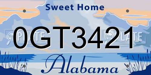 0GT3421 Alabama License Plate