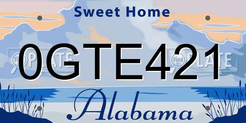 0GTE421 Alabama License Plate