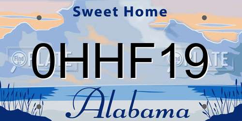 0HHF19 Alabama License Plate