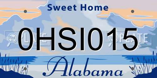 0HSI015 Alabama License Plate