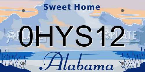 0HYS12 Alabama License Plate