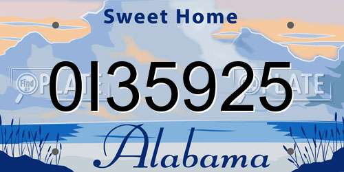 0I35925 Alabama License Plate