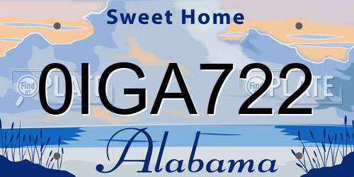0IGA722 Alabama License Plate