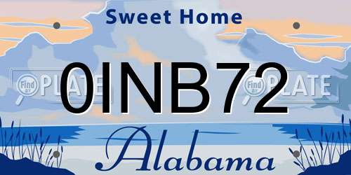 0INB72 Alabama License Plate