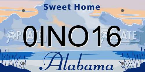 0INO16 Alabama License Plate