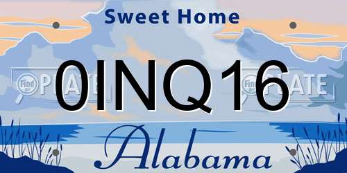 0INQ16 Alabama License Plate