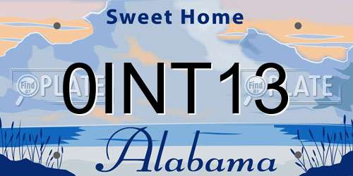 0INT13 Alabama License Plate