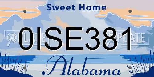 0ISE381 Alabama License Plate