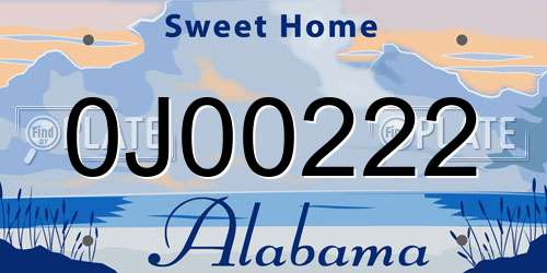 0J00222 Alabama License Plate