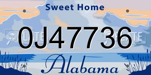 0J47736 Alabama License Plate