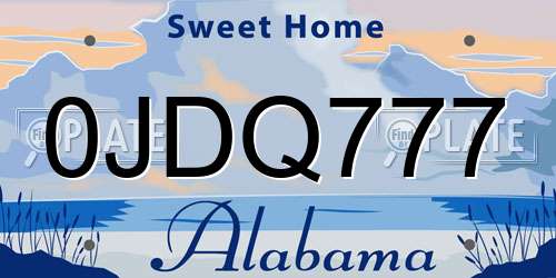 0JDQ777 Alabama License Plate