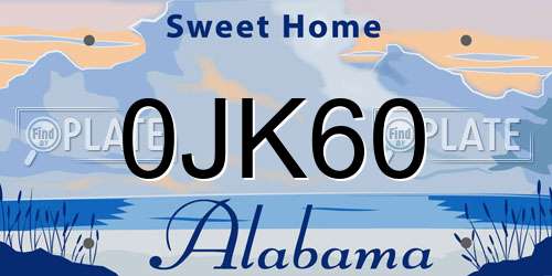 0JK60 Alabama License Plate