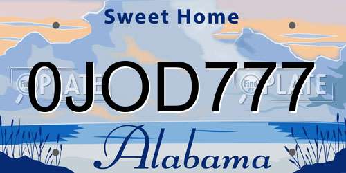 0JOD777 Alabama License Plate