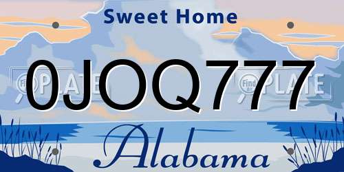 0JOQ777 Alabama License Plate