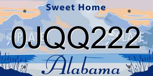 0JQQ222 Alabama License Plate