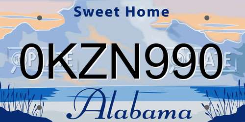 0KZN990 Alabama License Plate