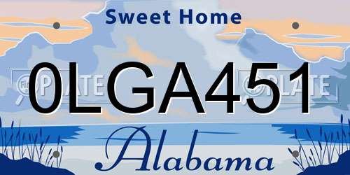 0LGA451 Alabama License Plate