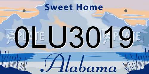 0LU3019 Alabama License Plate