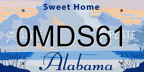 0MDS61 Alabama License Plate