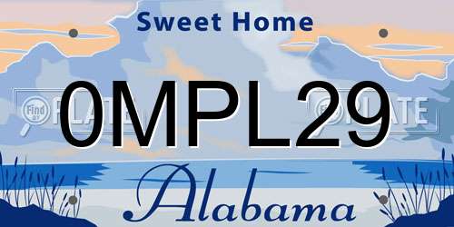 0MPL29 Alabama License Plate