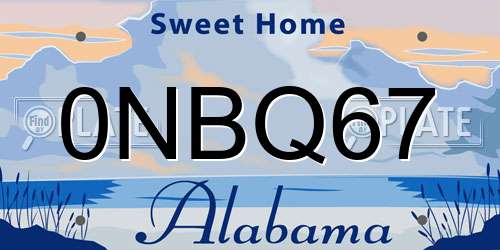 0NBQ67 Alabama License Plate