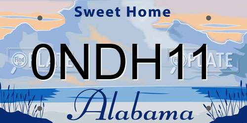 0NDH11 Alabama License Plate