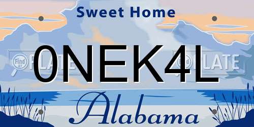 0NEK4L Alabama License Plate