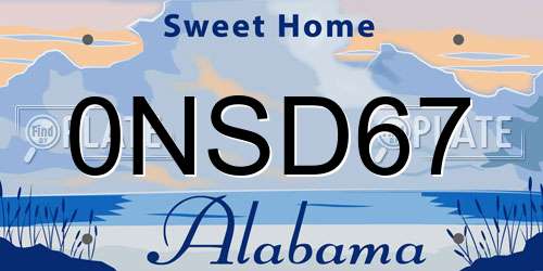 0NSD67 Alabama License Plate