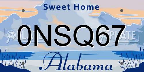 0NSQ67 Alabama License Plate