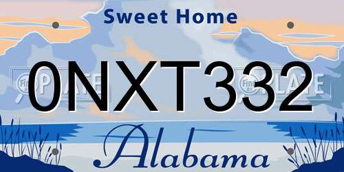 0NXT332 Alabama License Plate