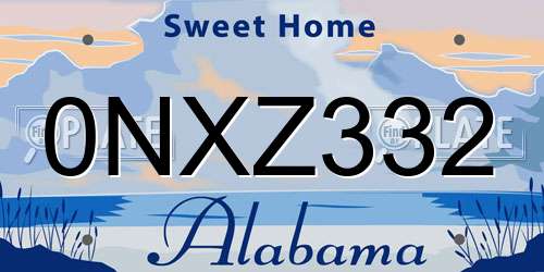 0NXZ332 Alabama License Plate