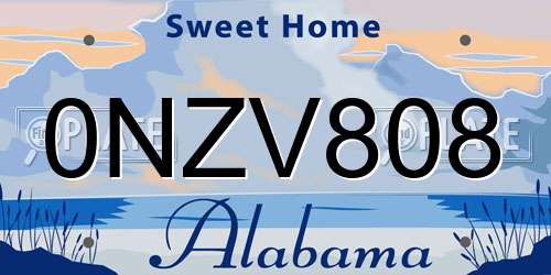 0NZV808 Alabama License Plate