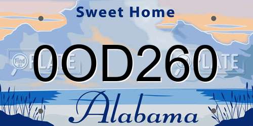 0OD260 Alabama License Plate