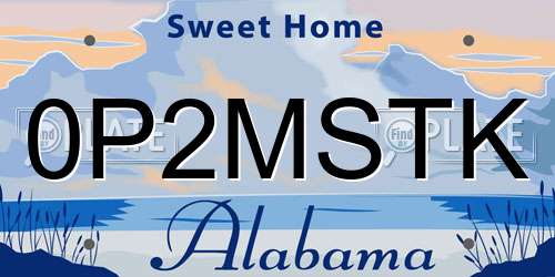 0P2MSTK Alabama License Plate