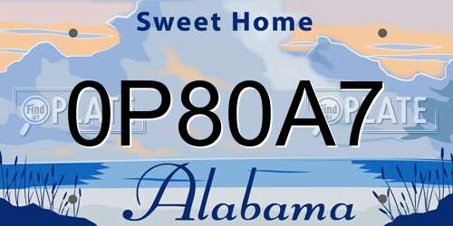 0P80A7 Alabama License Plate