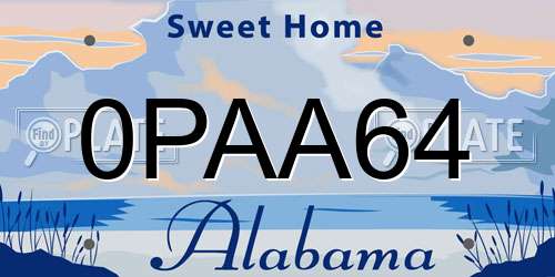 0PAA64 Alabama License Plate