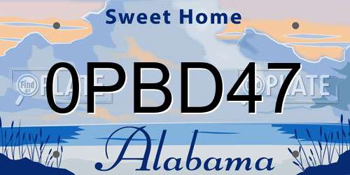 0PBD47 Alabama License Plate