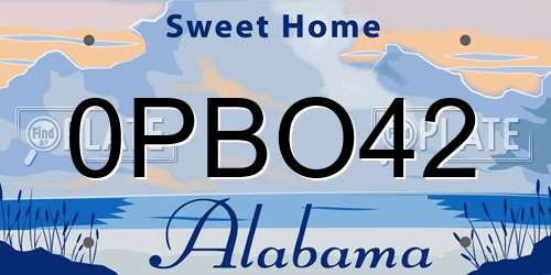0PBO42 Alabama License Plate