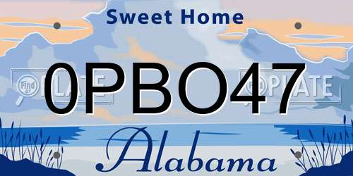 0PBO47 Alabama License Plate