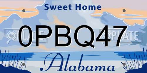 0PBQ47 Alabama License Plate