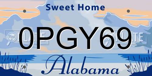 0PGY69 Alabama License Plate