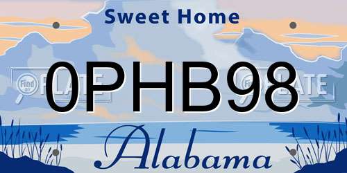 0PHB98 Alabama License Plate