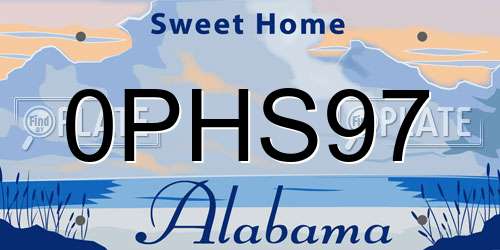 0PHS97 Alabama License Plate