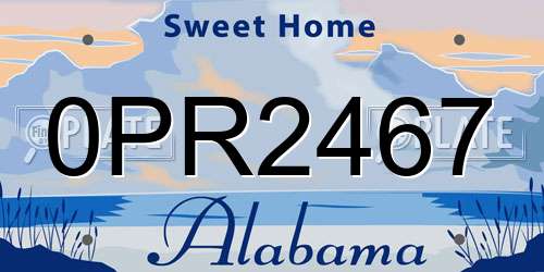 0PR2467 Alabama License Plate