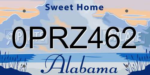 0PRZ462 Alabama License Plate