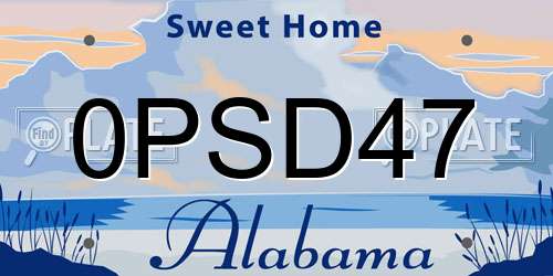 0PSD47 Alabama License Plate