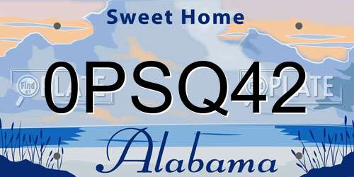 0PSQ42 Alabama License Plate