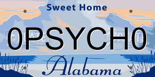 0PSYCH0 Alabama License Plate